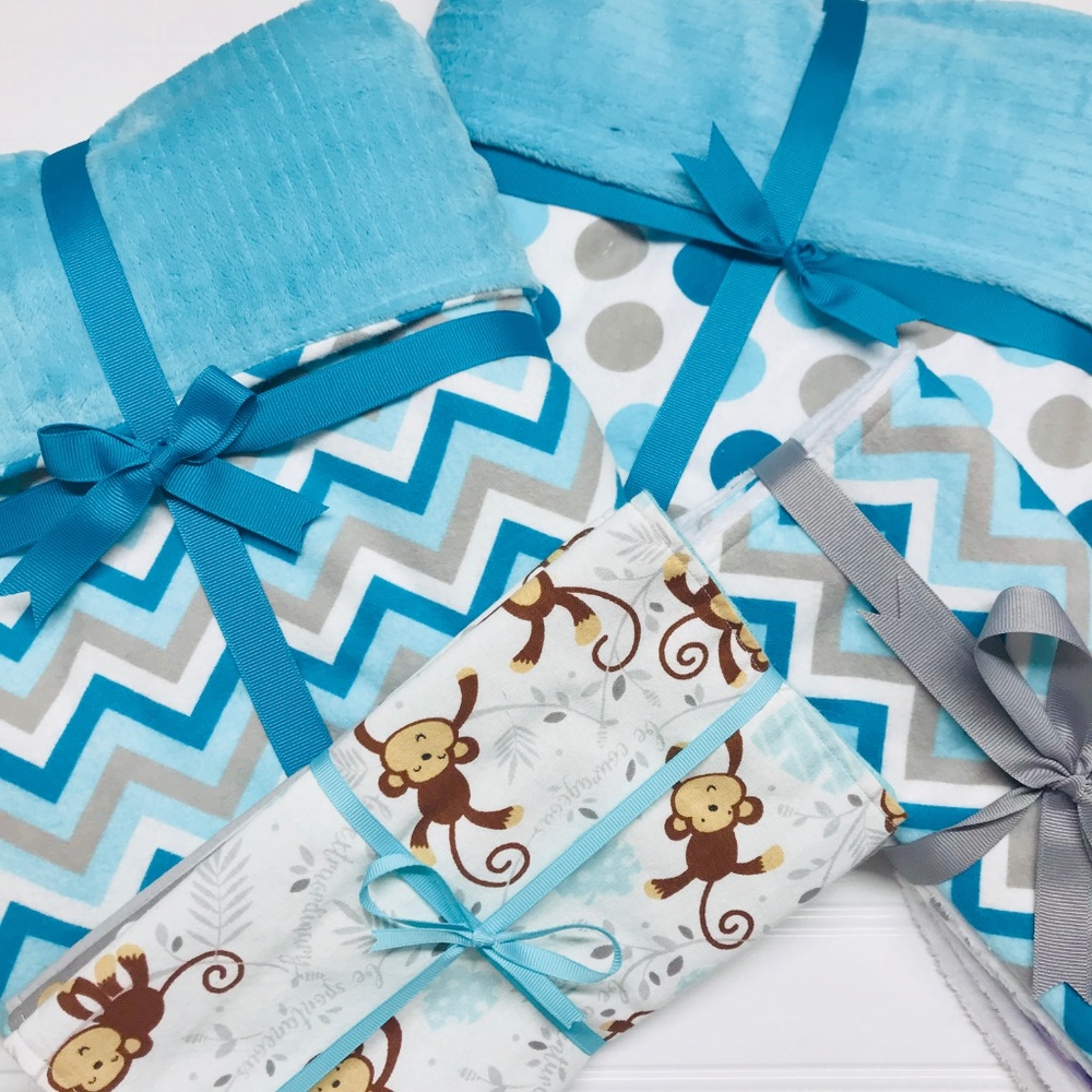 Aqua Chevron Flannel & Chenille Blanket - Picture 4 of 4